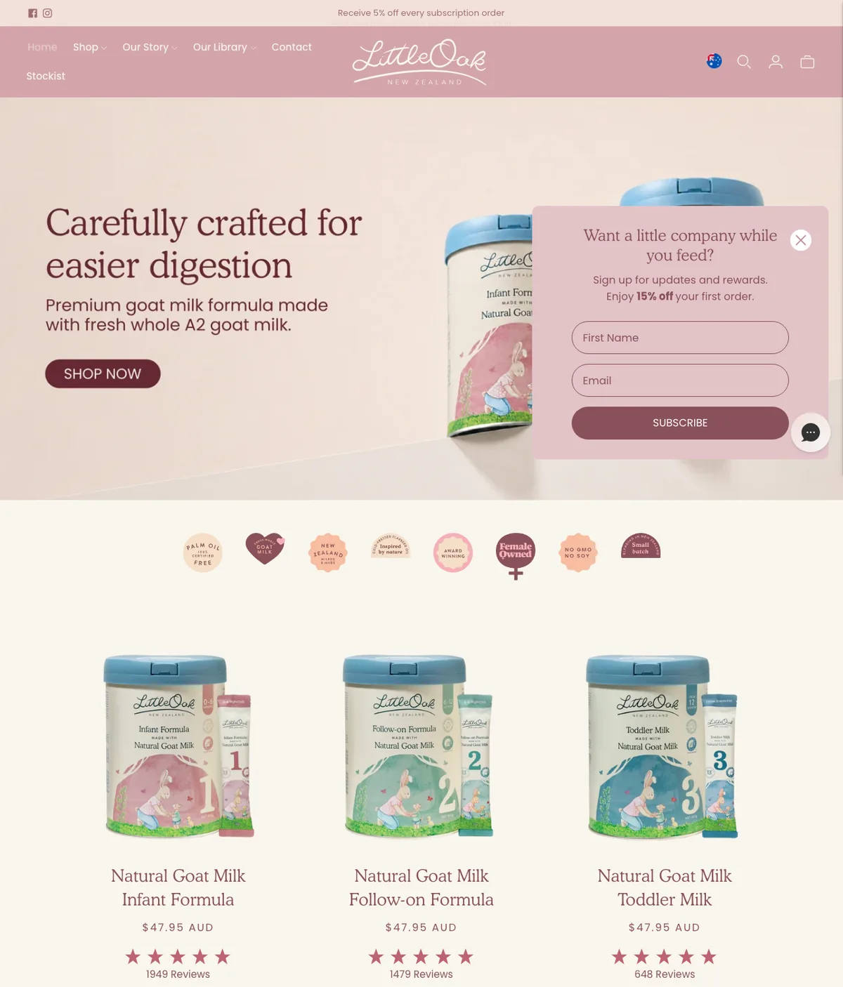 Annotated homepage of The Little Oak Company, designed and built by Web Divine