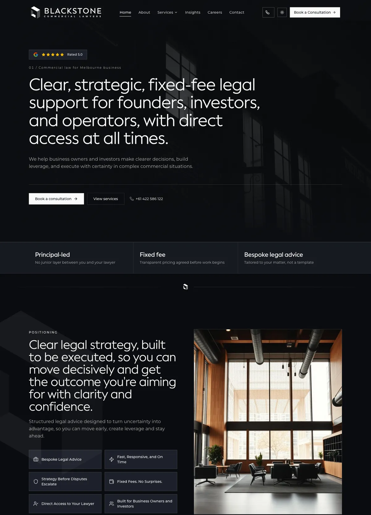 Annotated homepage of Blackstone Commercial Lawyers, designed and built by Web Divine